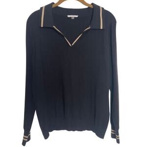 Vila Milano Collared Sweater V Neck Womens Long Sleeve Polo Tennis Prep Size XL